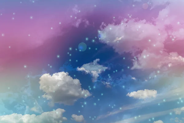 Abstract colourful dreamy like heaven sky with flowers field in