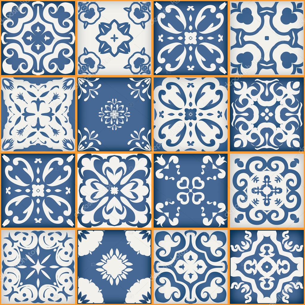 Behang Delfts Blauw depositphotos 98510942 stock illustration gorgeous seamless patchwork pattern from - Behang Delfts Blauw