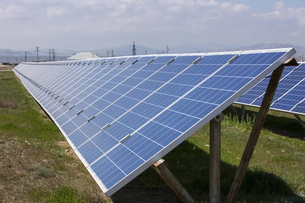 Solar panels with the sunny sky.