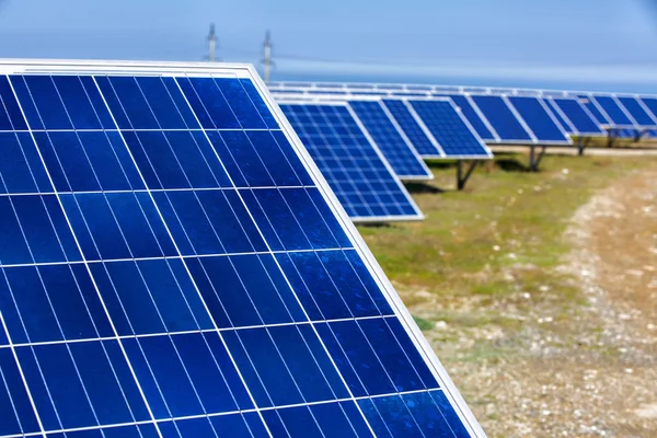 Solar panels with the sunny sky.