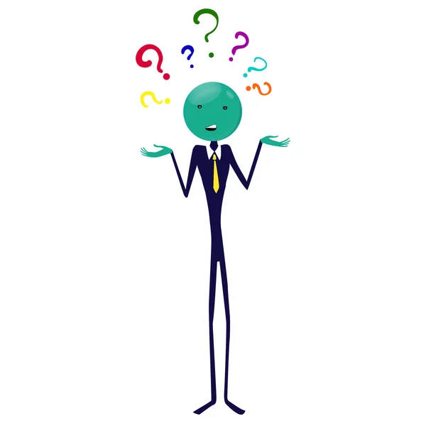 Thin green man in a business suit puzzled