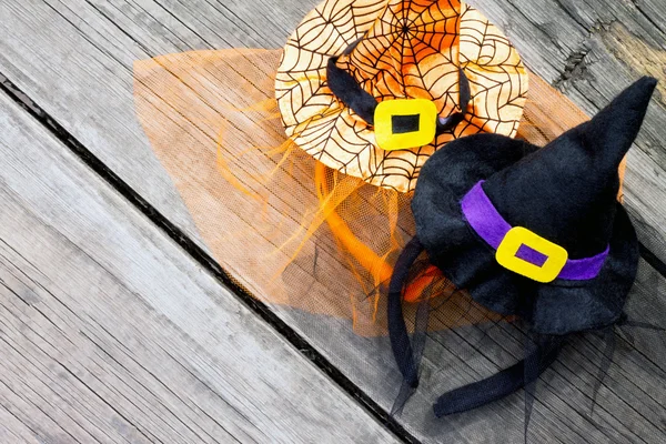 Objects Halloween decorations hat on the old wooden table