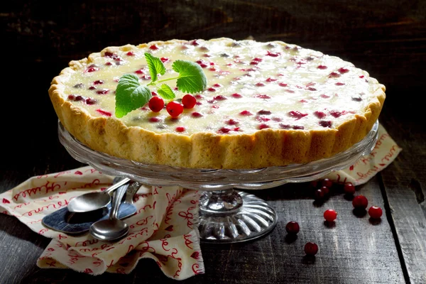 Cakes, pies, shortbread dough with fresh cranberries flood, sele