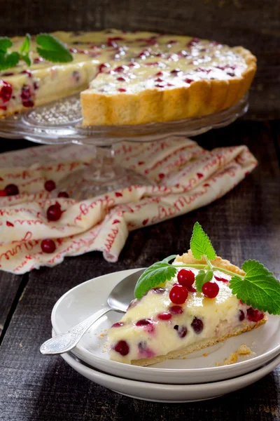 Cakes, pies, shortbread dough with fresh cranberries flood in a