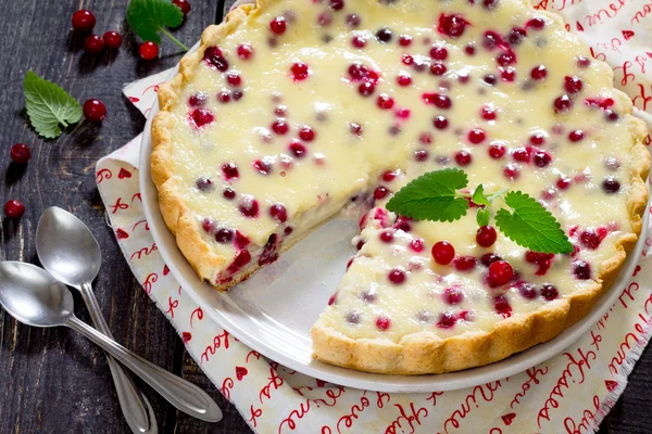 Cakes, pies, shortbread dough with fresh cranberries flood, sele