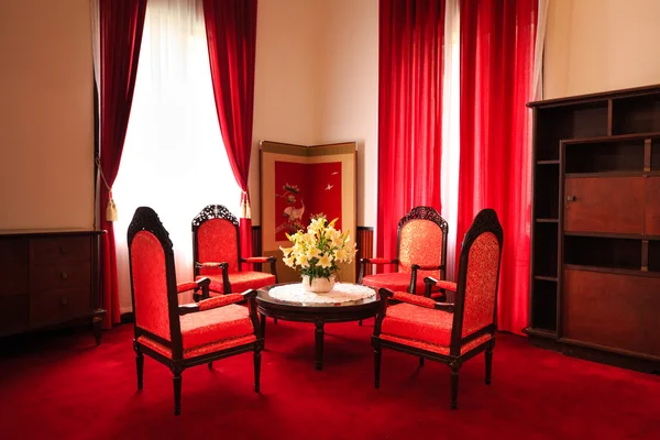 Hochiminh City, Vietnam - July 8, 2015: Reception room at the Reunification Palace, Ngo Viet Thu By architect, circa 1966. It was used as headquarters by the South Vietnamese Vietnam War the cabinet.