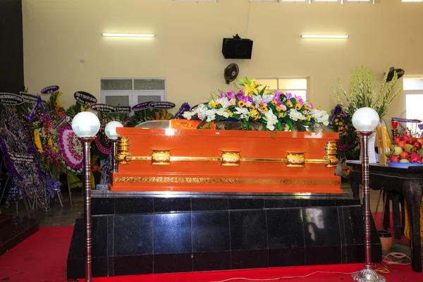 Hochiminh City, Vietnam - June 12 2015 : in the tradition of the Funeral bouquet Asian Buddhism on the coffin of the deceased