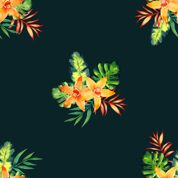 Watercolor seamless pattern of exotic flowers.