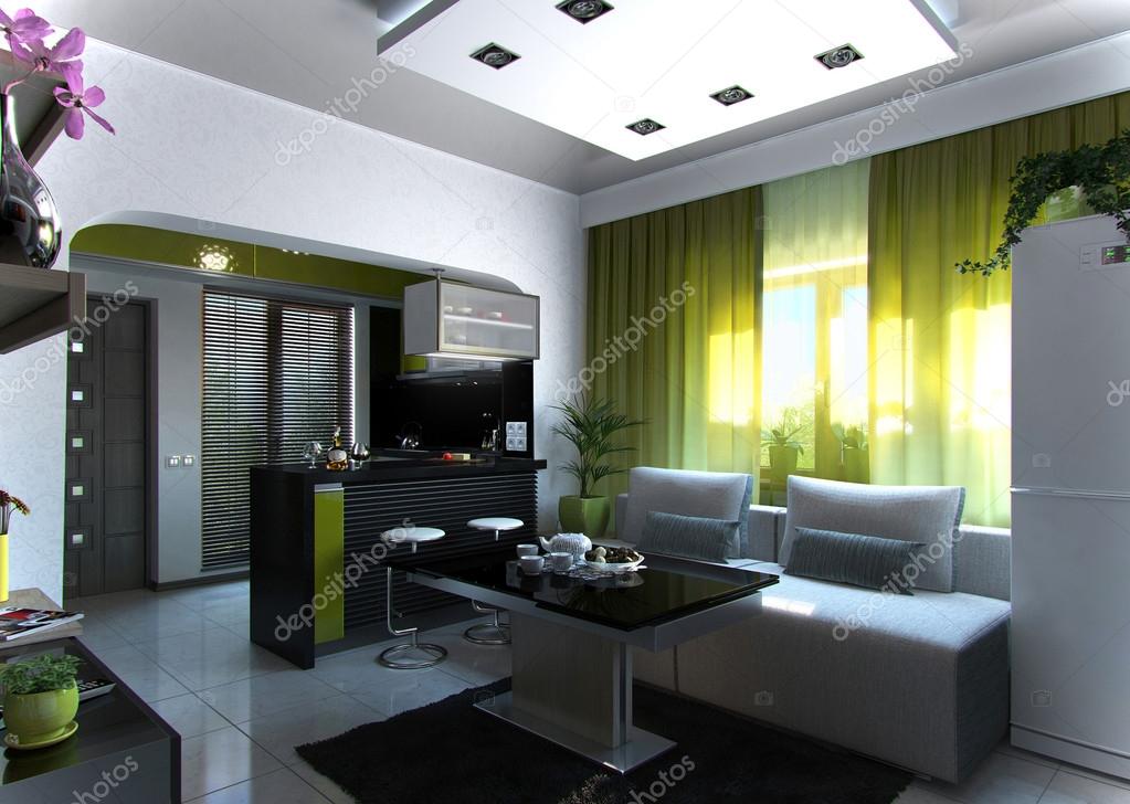 Abrir el concepto living comedor y cocina, render 3d — fotos de ... Cocina living comedor