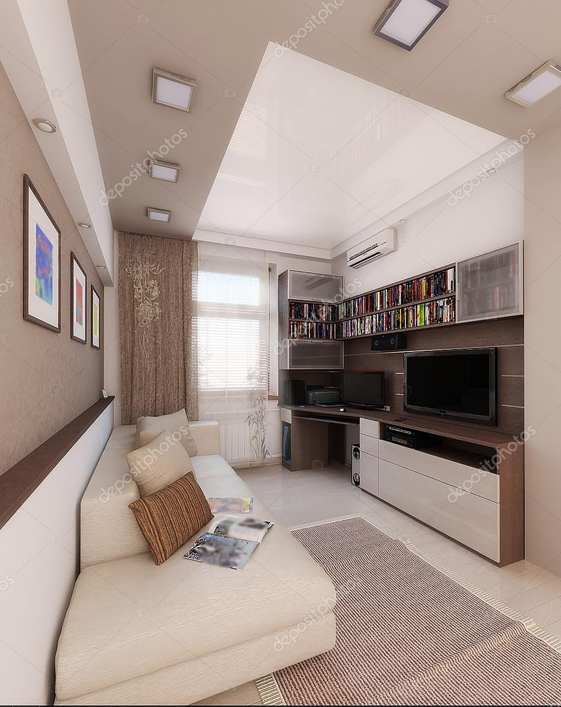 Jonge man slaapkamer, interieur design, 3d renderen — stockfoto ...