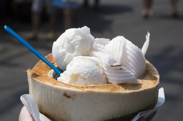 Coconut icecream from street food vendor