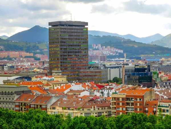 View from the hill on the city landscape, business and historic districts, Bilbao, Spain.