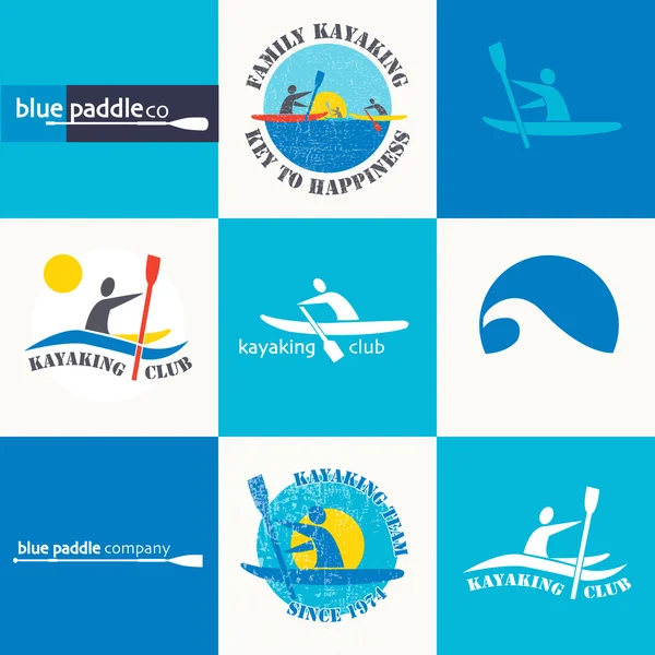 Set of different logotype templates for kayaking.