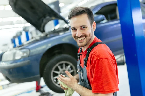 Car mechanic fixing a car