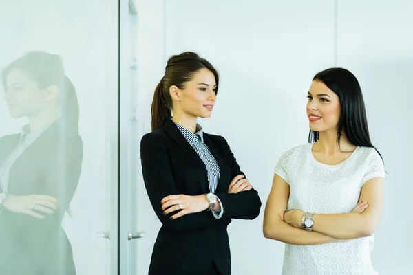 Businesswomen talking in an office