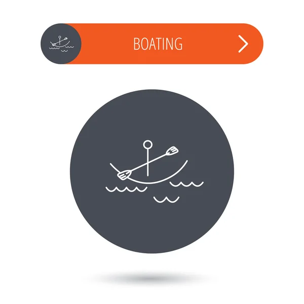 Kayaking on waves icon. Boating or rafting sign.