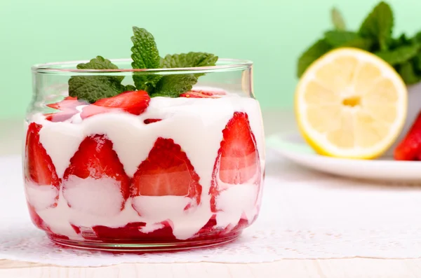 Strawberry dessert with mint