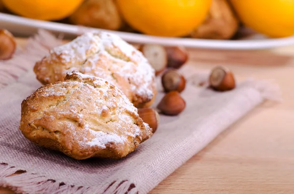 Nut cakes sprinkled with powdered sugar