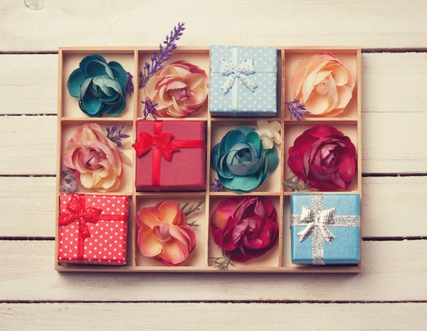 Present boxes with flowers