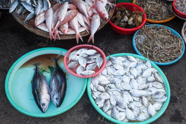 Baskets full of seafood at the wet market