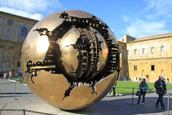 VATICAN, ROME, ITALY - DECEMBER 20, 2012: Sphere within sphere sculpture in Courtyard of the Pinecone at Vatican Museums