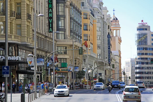 MADRID, SPAIN - AUGUST 23, 2012: View of the architecture of Gran Via street in Madrid, Spain