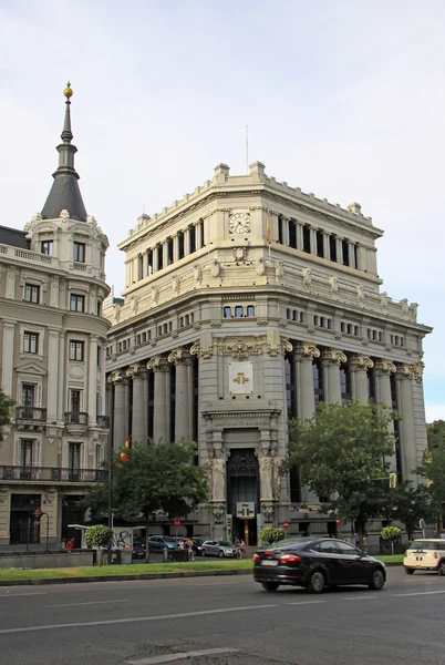 MADRID, SPAIN - AUGUST 25, 2012: Edificio de Las Cariatides (Caryatid Building) that houses the headquarters of the Instituto Cervantes. Cervantes institute is situated on the Calle de Alcala (Alcala street), Madrid, Spain