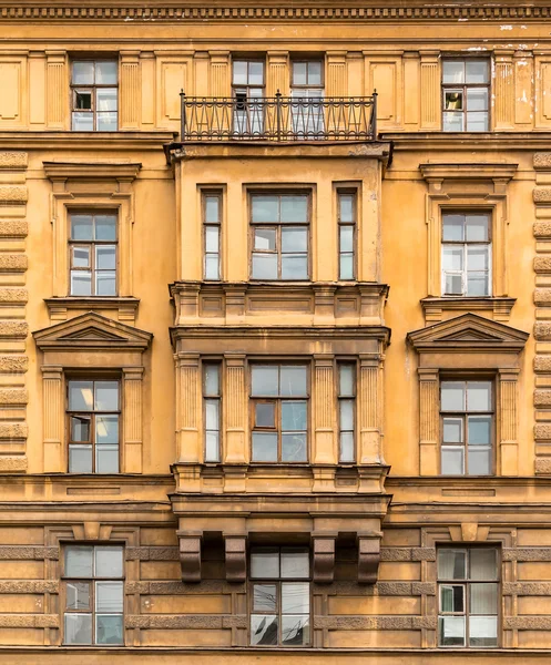 Windows in a row and bay window on facade of the Saint-Petersburg University of Economics