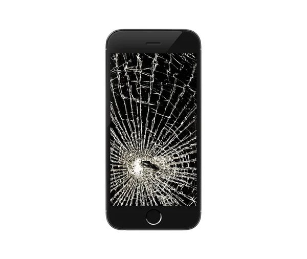 Isolated smartphone with broken screen