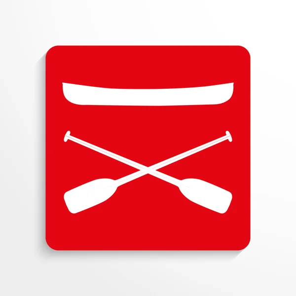 Sports symbols. Kayaking. Vector icon. Red and white image on a light background with a shadow.