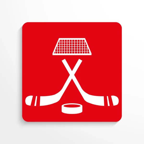 Sport signs. Hockey. Vector icon. Red and white image on a light background with a shadow.