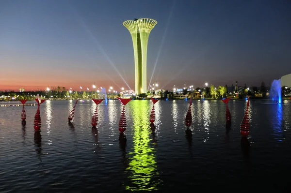 Tower illuminated, evening. Botanic Expo 2016.