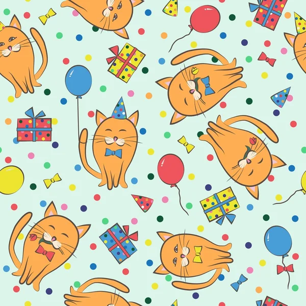 Seamless festive pattern with cats. Birthday, holiday. Vector il