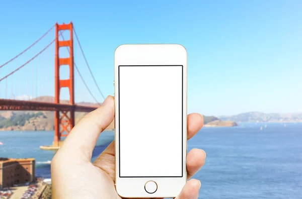 Mobile phone with Golden Gate bridge.