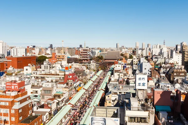 View of Sensoji temple and Nakamise street from above.