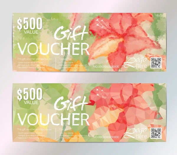 Vector gift voucher with watercolor flowers. Business botanical card template. Abstract background. Concept for boutique, jewelry, floral shop, beauty salon, spa, fashion, flyer, banner design.