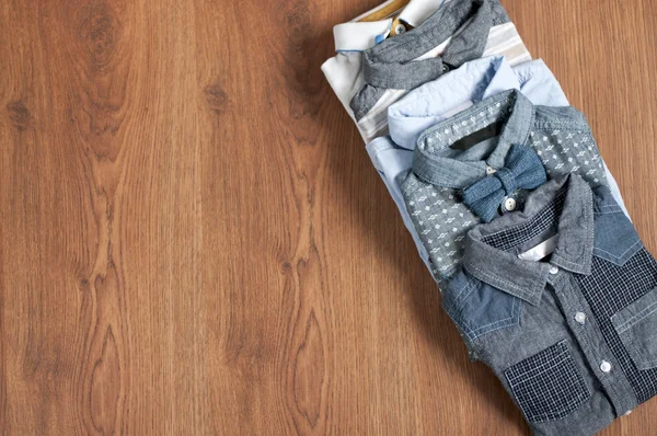 Flat lay set denim  shirts for small boys with free space