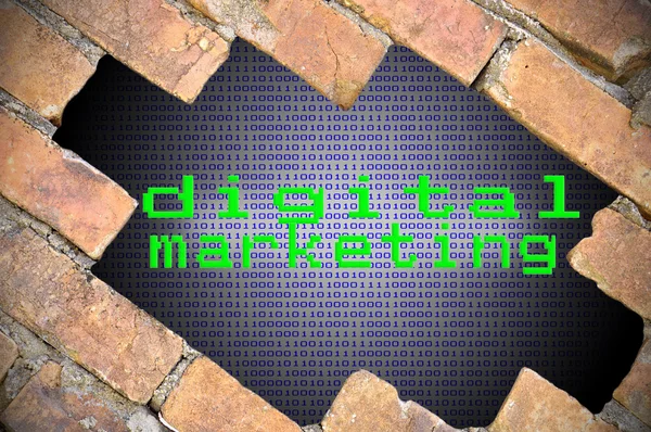 Hole In Brick Wall With Binary Digit Background Inside And Digit
