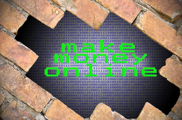 Hole In Brick Wall With Binary Digit Background Inside And Make