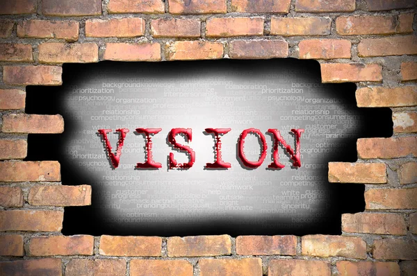 Hole at the brick wall with vision caption inside