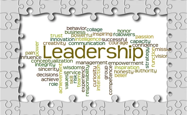 Jigsaw puzzle reveal wordcloud of Leadership and its related wor