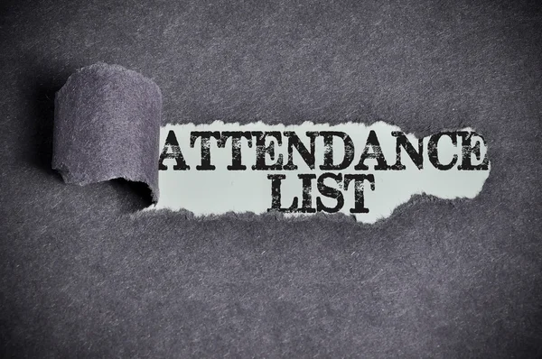 Attendance list word under torn black sugar paper
