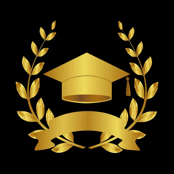Laurel wreath. Graduation cap. Graduate. Education. Golden background