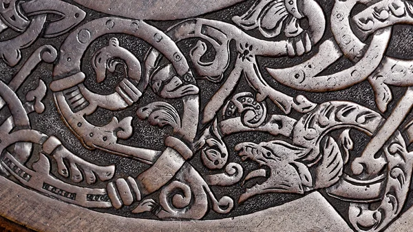 Viking wood carving of a wolf
