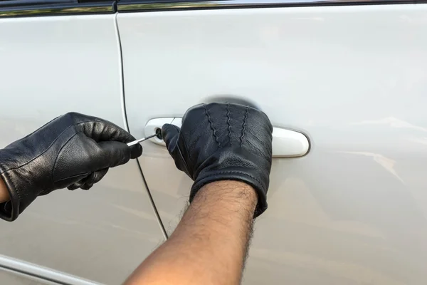 Robbery product sample on a white car