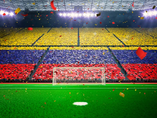 Flag Colombia of fans. Evening stadium arena Blue