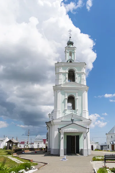 Landscape with the Russian Orthodox Church and cloudy sky.