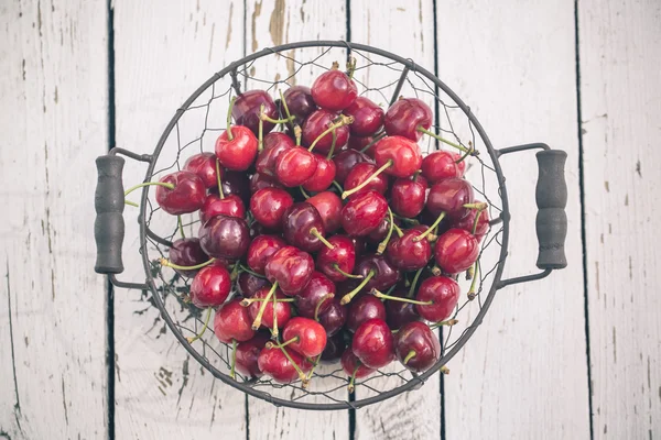 Cherries in wire basket