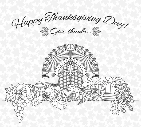 Thanksgiving day greeting card. Various elements for design. Cartoon vector illustration. Holiday background.