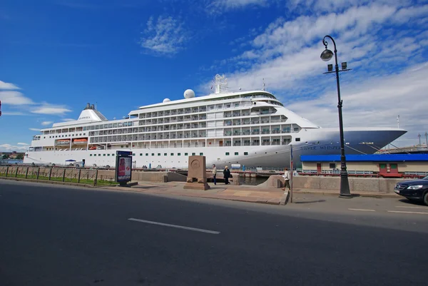 Sea cruise liner docked at the waterfront of the Neva River in St. Petersburg 22 june 2014